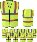 Tekware Safety Vest with High Reflective Strips, Pack of 10 Bright Neon Color Construction Protector with Zipper