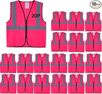 Pink Safety Vests 10 Pack - Reflective High Visibility Construction ANSI Class 2 Work Vests for Men,Woman with Zipper,Hi Vis Mesh and Neon Silver