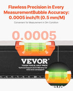 VEVOR 4-Piece Torpedo Level, 48/24/16/10 Inch All Magnetic Levels Set, Fluorescent Light Up Bubble Vials Ruler for 45/90/180 Degree, Aluminum Alloy Magnetic Box Leveler Tool, SAE and Metric Scale