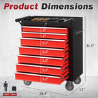 Rolling Tool Chest with Drawers, 7 Drawers Tool Chests & Cabinets, Metal Toolbox with Wheels, Lockable Storage Cabinet, Garage Tool Box with Drawers (BlackRed, 7 Drawers)