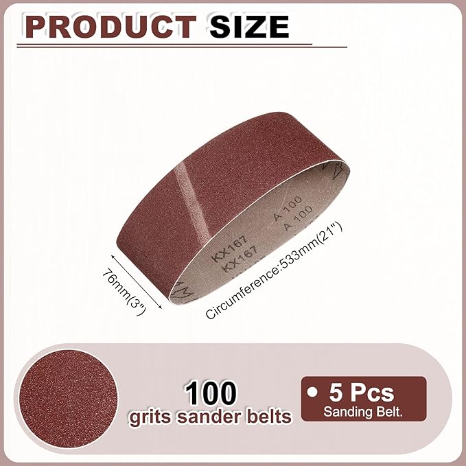 HARFINGTON 3 x 21 Inch Sanding Belts, 5 Pcs 100 Grits Aluminum Oxide Belt Sander Abrasive File Belt for Woodworking, Metal Polishing, Knife Sharpener