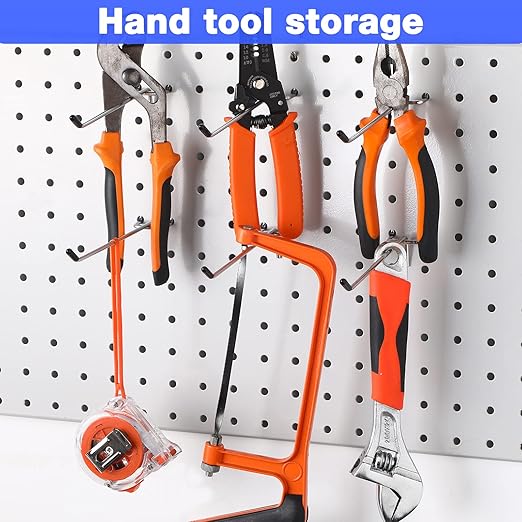 Moxweyeni 100 Pcs Pegboard Hooks Peg Board Organizer Accessories Holders Hanging Stainless Steel Display Wall Hooks for 1/8 and 1/4 Pegboard Wall for Garage Storage Tools(6 Inch)