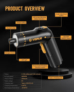 VIGRUE Cordless Screwdriver Set, 8V Max 10Nm Rechargeable Electric Screwdriver with 47 Accessories, 320RPM/10+1 Torque Setting power screwdriver kit, 2 Position Handle with LED Light