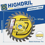 HIGHDRIL TCT Wood Blade 3" 75mm x Arbor 3/8" 10mm - 4pcs Angle Grinder Cutting Disc for Cutting Wood Plywood Chipboard Multilayer Panels