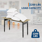 Adjustable Heavy Duty Wood Top Tool Bench Work Bench, 60'' Workbench with Power Outlet, 2000 Lbs Load Capacity Rolling Work Table with Wheels for Home Office Workshop Garage