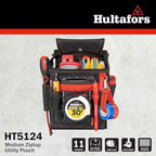 Hultafors Work Gear HT5124 Medium Ziptop Utility Pouch, Heavy Duty Ballistic Polyester, Double-Pull Zipper, Large Front Panel Pocket