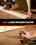 2-in-1 Digital Laser Tape Measure: 197ft & 16ft Professional Accurate Tape Measuring Tool, Ft/Ft+in/in/M, Pythagorean, Area, Volume Rechargeable Laser Measure for Construction DIY Woodworker