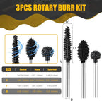 CAELUM 3 Pcs Rotary Burr Set, 1/8" Shaft Die Grinder Bits for Woodworking, Attachment for Dremel, Foredom, DeWalt, Milwaukee, Carving Burrs for Carving Engraving in Wood, Rubber, Plastic