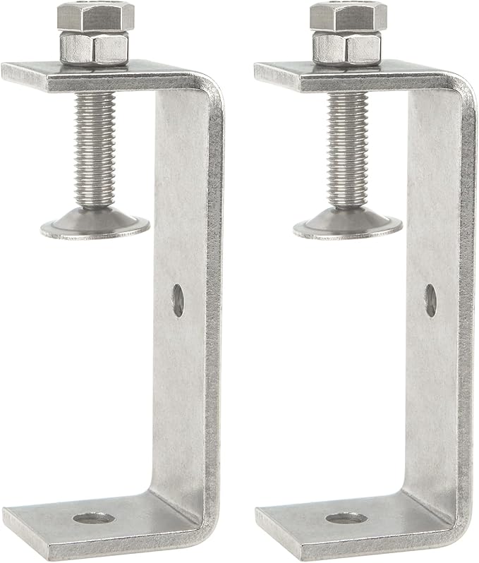 Stainless Steel C Clamps 3.8In for Mounting, Heavy Duty Metal U Clamp for Metal Working Small Desk Clamp with Stable Wide Jaw Opening & Protective Pads/I-Beam Design (2pcs)