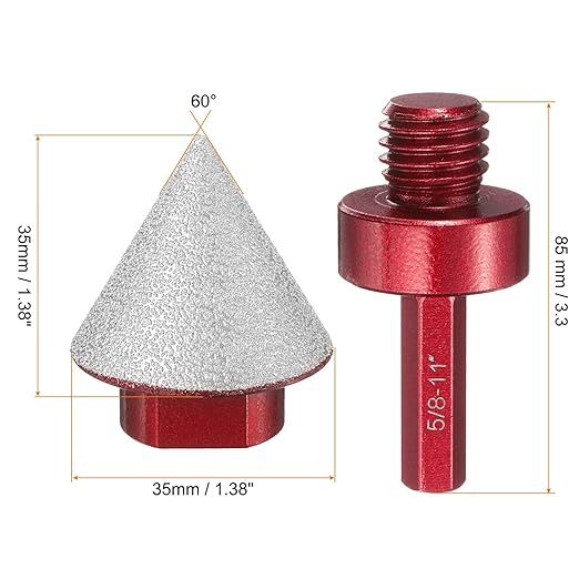 HARFINGTON Diamond Beveling Chamfer Bits 35mm Dia 5/8-11 Thread Cone Grinder Bit with Adapter, Countersink Drill Bit to Enlarge Holes for Porcelain Tile, Marble, Ceramic, Glass, Stones