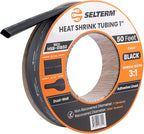 SELTERM 1" Black [50 Feet] Marine Grade Heat Shrink Tubing Roll, 3:1 Ratio Dual Wall Adhesive Lined Waterproof Heat Shrink Wrap Tube, for Battery Cable Lugs Wire Terminals Connectors