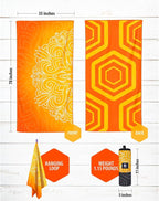 VENTURE 4TH Microfiber Beach Towel: Quick-Dry, Compact, Sand-Free, Absorbent, Sandproof and Lightweight - Perfect for Camping, Beach, and Roadtrips (Orange Mandala Design | 35x78 inches)