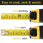 Auto-Lock Measuring Tape, 30-Feet (9M) Dual Side Retractable Tape Measure, Inch/Metric Scale, MID Accuracy, for Electricians, Carpenter, Surveyors and Engineers, with Rubber Protective Casing