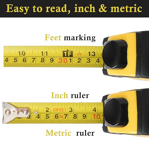 Auto-Lock Measuring Tape, 30-Feet (9M) Dual Side Retractable Tape Measure, Inch/Metric Scale, MID Accuracy, for Electricians, Carpenter, Surveyors and Engineers, with Rubber Protective Casing