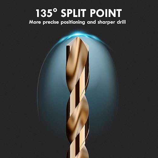 Cobalt Number Size Drill Bit Set, 60Pcs M35 High Speed Steel Jobber Length Drill Bit Kit for Hardened Metal, Stainless Steel, Cast Iron, Wood and Plastic, with Index Storage Case, #1-60