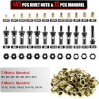 AOBEN 16" Rivet Nut Tool, Professional Hand Rivet Nut Setter Kit with 12 Interchangeable Metric & SAE Mandrels, 145Pcs Rivnuts and Rugged Carrying Case