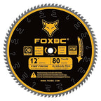 FOXBC 12 Inch Miter Saw Blade 80 Tooth Fine Finish Wood Crosscutting Saw Blade with 1 Inch Arbor