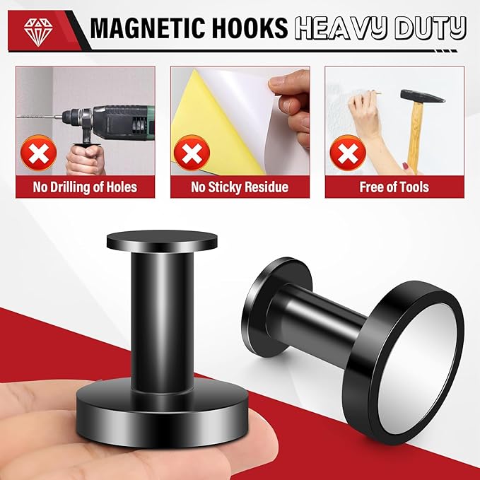 Magnetic Hooks for Cruise Cabins, Black 150Lb Magnetic Wreath Hanger, Locker Accessories, Strong Magnetic Hooks for Classroom, Whiteboard, Grill, Cruise Ship, Garage, Hanging - 3Pcs