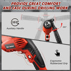 Enventor 7.5 Amp Hammer Drill, 1/2 Inch Electric Hammer Drill, 900W 0-3000RPM Variable Speed, 360° Auxiliary Handle, Lightweight Corded Hammer & Drill 2 in 1 Functions with 9pcs Bit for Metal, Wood