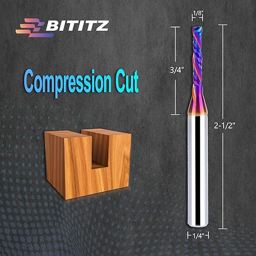 1/4 Inch Shank Up/Down Cut Spiral Router Bit | 1/8 Inch Cutting Dia x 3/4 Inch Length | Long-Life Coating - CNC Router Bits for Precision Engraving & Mortising