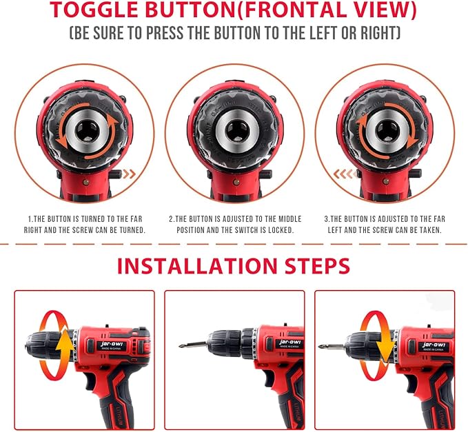 jar-owl 21V Max Cordless Drill/Driver Kit, Brushless, Tool Set with Drill and 112pcs Household Hand Tool Kit for Daily Home Repair, Red