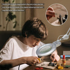 Bifocals Magnifying Desk Lamp with Clamp, 5 Diopter with 20 Diopter, 6 Inch Detachable Lens and 120PCS LEDs, 3 Color Modes 1200 Lumens Swivel Arm Magnifying Lamp with Light for Crafts (Silver)