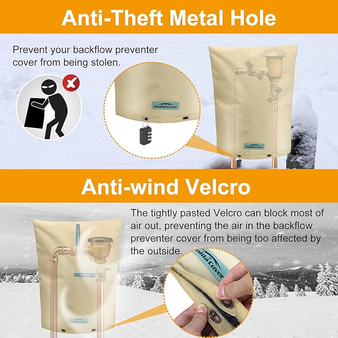 Backflow Preventer Cover Insulated (5˚F) with Thicker 7 Layers Fabric - 24" W x 30" H with Aluminum Foil Backflow Cover for Winter Pipe Freeze Protection - Sprinkler Covers for Outside