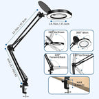 15x Magnifying Lamp with Remote & Dust Cover, Long Arm Hand Free Magnifying Glass with Light and Clamp Stand 5 Color Dimmable LED Desktop Magnifier Lamp with Light for Read Craft Hobby Close Work