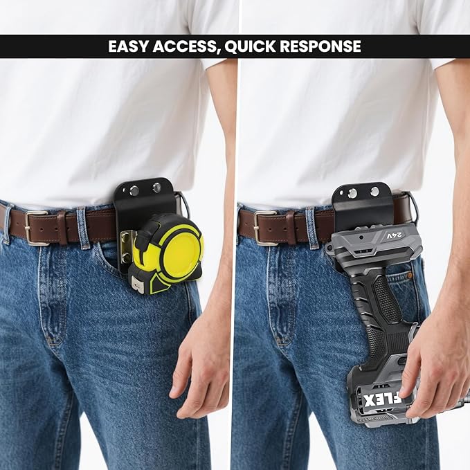 3 Pcs Drill Holder for Tool Belt, Tape Measure Holder with Metal Clip, 2 in Belt Hook Holster for Cordless Drill, Impact Driver, Measuring Tape, Tool Accessories