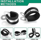10pcs 1-3/4 Inch Stainless Steel & Rubber Coated Cushioned Insulated Cable Clamps, Automotive Pipe & Wire Clamps, Black