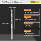 Drill Bit, 1/4" Cutting Diameter, 4241 HSS 118° Cutting Angle Uncoated Bright Versatile Jobber Bits - (Applications: for Drilling Plastic Wood Soft Metal), 12-Pieces
