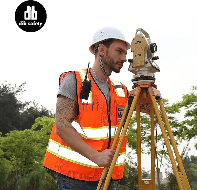 Dib Safety Reflective Mesh Vest High Visibility Two Tone with Pockets and Zipper, ANSI Class 2 Compliant, Orange Mesh with Yellow Trim 3X
