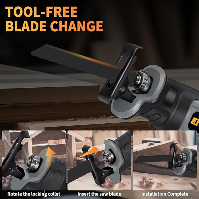 Brushless Reciprocating Saw, 21V Cordless saw saw with 2 x 6.0Ah battery, Electric Portable Sierra Recíproca with 12 Blades & LED Light, 0-3500 SPM Professional Sawsall for Wood, Metal, PVC