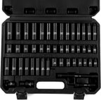 48-Piece 3/8" Drive Socket Set, SAE (5/16"-3/4") & Metric (8mm-22mm), Deep & Shallow Sockets, Extension Bars, 1/2" F to 3/8" M Reducer, Universal Joint, 6 Point Design
