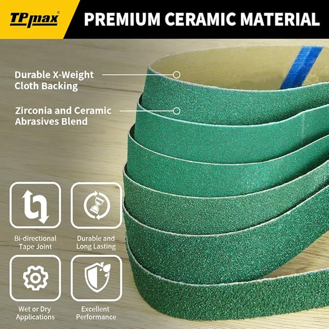 12 Pack 1 x 42 Inch Zirconia Ceramic Sanding Belts Kit – 40, 60, 80, 100, 120, 180 Grits Premium Metal Grinding Belts for Knife Sharpening, Stock Removal, and Bevel Work