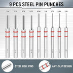 Pin Punch Set, Steel Roll Pin Punch Set, Punch Tool, Pin Punches with Replaceable Face Hammer, Made of Solid Material, Mechanical Repair Tool with Bench Block