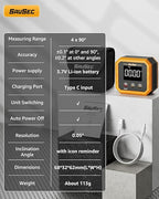 Rechargeable Digital Angle Finder, Digital Angle Gauge with Magnetic Back&Base, ±0.1° Accuracy Protractor Inclinometer Woodworking Tools, IP54, 360° Flip Screen, for Construction, Machinery