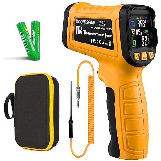 50:1 Infrared Thermometer Temperature Gun, Dual-Mode Temp Gun -58°F to 1796°F, with K-Type Thermocouple for Internal Readings, for Kilns, Industrial, and HVAC Applications