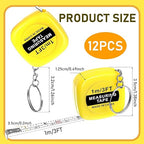 Grevosea 12 Pieces Mini Tape Measure Keychains, 2 Inch Functional Small Tape Measures Keychains with Stable Slide Lock Pocket Portable Tape for Birthday Party Favors Gift Bag Fillers Prize 1 m/ 3 Ft