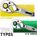 Ratchet Set- 2 Pcs: 1/4" & 3/8" Drive, 72-Tooth Reversible Small Ratchet Wrench Tray