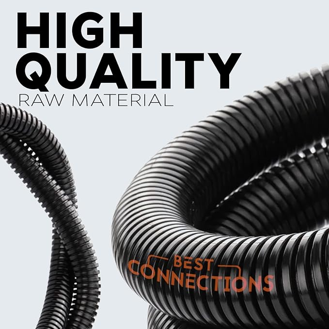 BEST CONNECTIONS 3-Pack (1/4", 1/2", 3/4" x 20 ft Each) Assorted Split Wire Loom Flex-Guard Convoluted Tubing – Protective Split Cable Sleeves/Conduit – Black