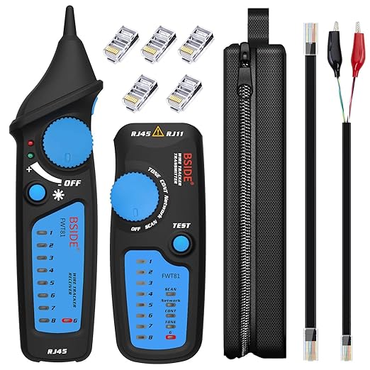 BSIDE Wire Tracker RJ45 RJ11 Network Cable Tester, Dual knob with Anti-Interference, Telephone Line Tracer Internet LAN Wire Finder Toner Network Cable Collation Continuity Checker with Carrying Case