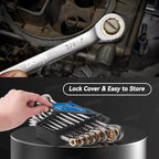DISEN Ratcheting Wrench Set SAE Upgraded Open&Box End 90 Teeth 5/16", 3/8", 7/16", 1/2", 9/16", 5/8", 11/16", 3/4" Combination Ratchet Wrenches with Organizer, Black Nickel Coated,CR-V Steel (8PCS)