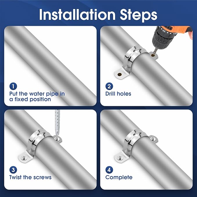 30PCS M25 Rigid Pipe Strap 1Inch Two Hole Stainless Steel Tube Strap Tension Clip Clamps Heavy Duty Pipe Clamp U Clamp U-tube Clamp