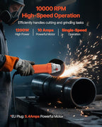 VEVOR Angle Grinder, 5" Electric Grinder Power Tool, 10Amps 10000RPM High-Speed Corded Angle Grinders with 230° Adjustable Dust Guard for Metal Grinding, Cutting, Rust Removal (Disc Not Included)