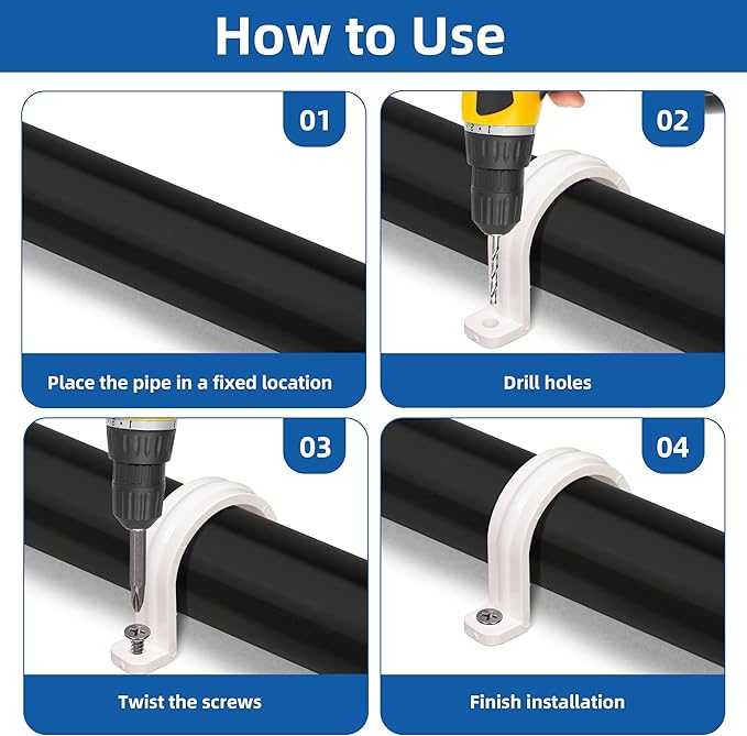 40 Set PVC conduit pipe strap clamps Φ20 MM - SCH 1/2 IN,Two Hole plastic pipe clips