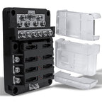 True Mods 6 Way Fuse Box with 12 Ground Negative Busbar for Automotive [12V - 32V DC] [100 Amp Max] [Modular Design] [ATC/ATO Fuses] [LED Indicator] Auto Marine Ground Fuse Block