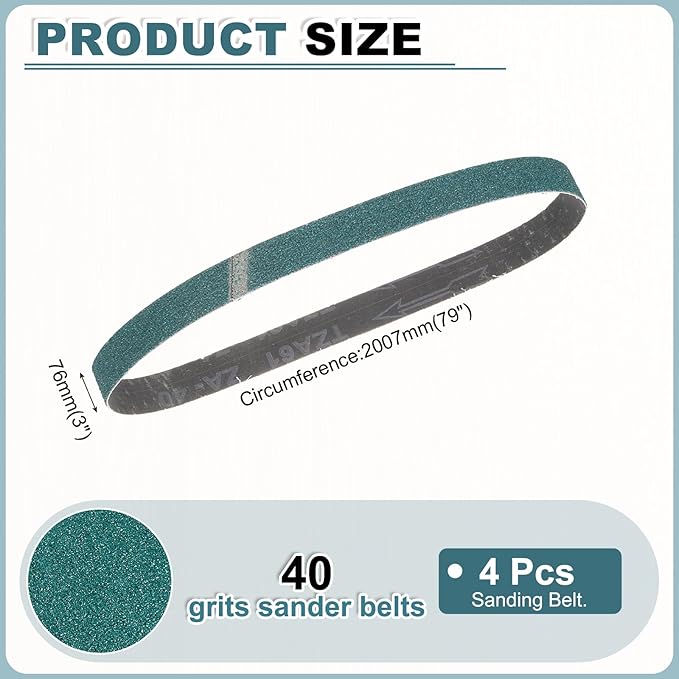 HARFINGTON 3 x 79 Inch Sanding Belts, 4 Pcs 40 Grit Zirconia Abrasive Belt Sander File Belt for Woodworking, Metal Polishing, Knife Sharpener