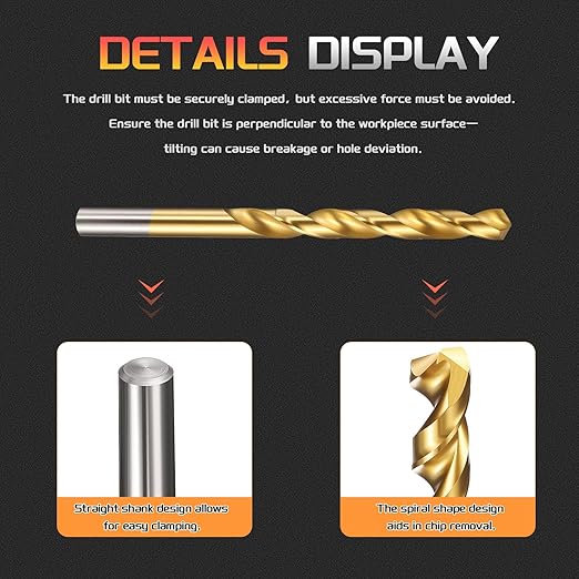 Drill Bit, 19/64" Cutting Diameter (7.541mm), 4241 HSS TiN Coated 118° Cutting Angle Versatile Jobber Bits - (Applications: for Drilling Plastic Wood Soft Thin Metal), 10-Pieces