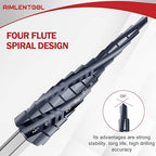 M35 Four Spiral Flute Cobalt Step Drill Bit, 1/8"-1/2" Wear-Resistant TiAlN Coated Four-Flute Step Bit, 1/4" Hex Shank Unibit Step Bit for Metal, Stainless Steel, Aluminum, Wood, Plastic